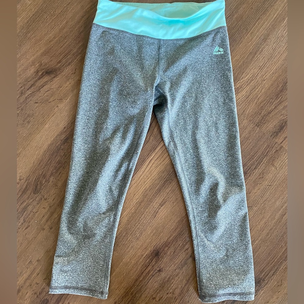 RBX Gray with Teal Waistband Capri Workout Yoga Pants